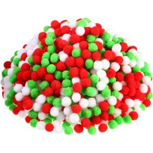 Shappy 500 Pieces 1 Inch Pom Pom Crafts Balls for Big DIY Creative Pompoms Decorations Project Hobby Supplies Party Decorations(White, Fruit Green, Red)