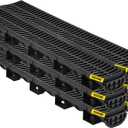 VEVOR Trench Drain System 6 Pack, Channel Drain with Plastic Grate 5.8 x 3.1 in HDPE Drainage Trench, Black Plastic Garage Floor Waterway 6 x 39 in with 6 End Caps for Garden Driveway