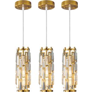 LMQNINE Pendant Lights Modern Gold Pendant Light Mini Crystal Chandelier Pendant Lighting for Kitchen Island Dinning Room Bedroom Kitchen Sink Lighting (Gold 3-Pack)