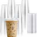 Lilymicky 100 Sets 12 oz Clear Plastic Cups with Flat Lids, 12 oz Disposable Drinking Cups With Lids for Ice Coffee, Smoothie, Slurpee, or Any Cold Drinks