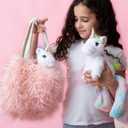 Perfectto Design Unicorn Toy for Girls Age 3, 4, 5. 4 PCS Set - Mommy Baby Stuffed Animal, Bag and a Doll Blanket. Unicorn Gift for 3-6 Year Old Girl Birthday or Christmas. (White Rainbow)