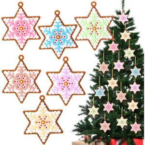 Zhanmai 24 Pcs Christmas Pastel Snowflake Star Ornaments Christmas Tree Pastel Snowflake Star Decorations Cute Xmas Hanging Ornaments Traditional Xmas Tree Party Decors