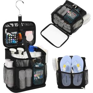 CUBETASTIC Shower Caddy Portable Mesh Shower Tote for Bathroom, Gym, Travel, Camping - Quick Dry Hanging Organizer Toiletry Bag with Handle for College Dorm Room, Men & Women A# Black, Standard
