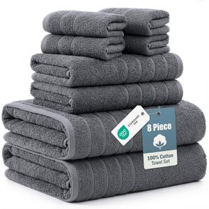 Casa Platino Premium Cotton Bath Towel Set 8 Pcs - Super Soft, Durable & Highly Absorbent - 2 Bath, 4 Washcloths, 2 Hand Towels for Bathroom - Oeko TEX Certified, Ringspun Tech & Hotel Quality - Grey