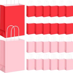 Chivertion 100 Pcs Valentine Red Pink Paper Gift Bags Bulk with Handles, 8.27 x 5.91 x 3.15 Inches Small Party Favor Bags Goodies Bag for Valentine's Day, Wedding, Birthdays, Small Business, Shopping