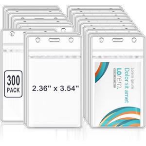 Marspark 300 Pieces Clear Plastic Name Badge ID Card Holders Vertical Name Badge ID Card Holders with Waterproof Resealable Zip Transparent PVC Sleeve Cover for Office School
