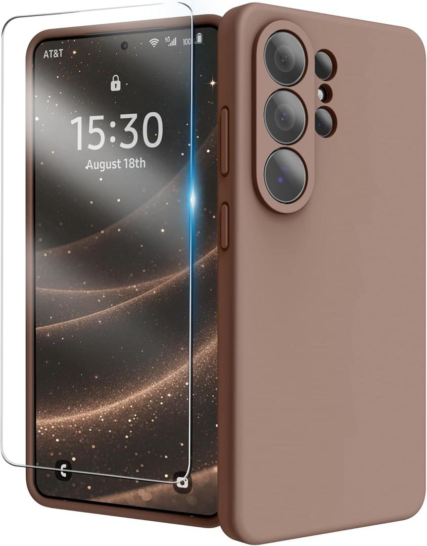 for Samsung Galaxy S26 Ultra Case, Liquid Silicone Cover with Camera Protection Anti-Scratch Soft Microfiber Lining Shockproof Protective Phone Case for S26 Ultra 6.9", Light Brown