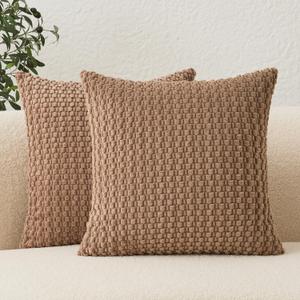 UGASA 20x20 Inch Pillow Cover Pack of 2 Soft Boho Stripe Corduroy Cushion Cover Farmhouse Decorative Throw Pilowcase for Bed, Couch, Sofa, Bedroom, Living Room, Light Brown