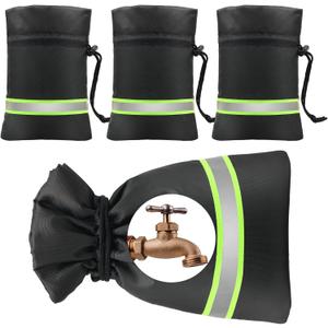 Outdoor Faucet Covers for Winter Freeze Protection, 4 Pack 9" H x 5.9" W Outside Hose Bib Covers for Winter, Thickened Reflective Pipe Wrap Insulation Socks with 420D Waterproof Oxford Fabric