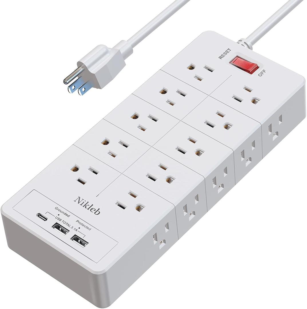 Power Strip Surge Protector 23 in 1, 6ft Extension Cord with 3 USB Ports Smart 3.1A, Multiple Outlet Adapter 20 Outlets, Outlet Extender Cord Organizer for Office, College, Apartment, Gaming Stuff