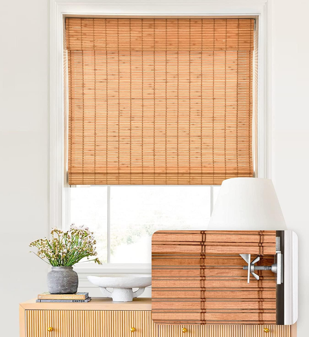 LazBlinds No Tools No Drill Cordless Bamboo Roman Shades, Light Filtering Window Treatment, Roll Up Bamboo Blinds for Window 20'' W x 64'' H, Wood LazBlinds No Tools No Drill Cordless Bamboo Roman Shades, Light Filtering Window Treatment, Roll Up Bamboo Blinds for Window 20'' W x 64'' H, Wood