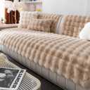 Faux Fur Couch Cover, Soft Warm Plush Sofa Couch Cover, Non Slip Sectional Sofa Slipcovers, Washable Furniture Protector for Kids, Dogs, L Shaped Armrest Backrest Cover(Khaki, 36"x 36")