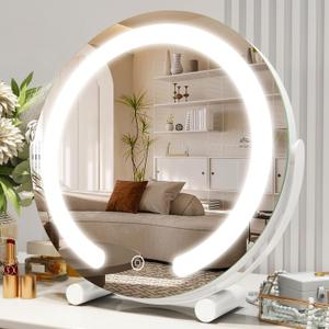 Vanity Mirror with Lights, 12 Inch Light Up Makeup Mirror, LED Makeup Mirror with Lights for Bedroom Tabletop, Smart Touch Control 3 Colors Dimmable, 360 Rotation, White (11.8"L x 11.8"W)