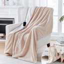 Sealy Electric Blanket with Foot Pocket for Adults, Flannel & Sherpa Heated Blanket Throw with 6 Heating Levels & 2-10 Hours Auto Shut Off, Fast Heating & Machine Washable, 50x62 Inch, Beige