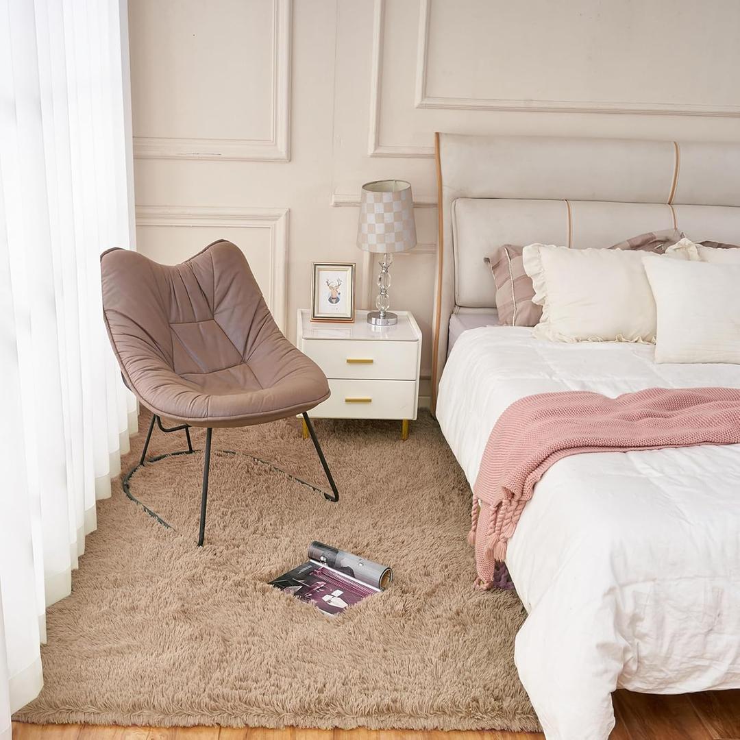 Area Rugs Soft for 58 Living Room, Fluffy Fuzzy Non Shedding Bedroom Carpet, Indoor Non-Slip Shag Plush Light tan, Room Kids Boys Girls Dorm Nursery Home Decor Aesthetic