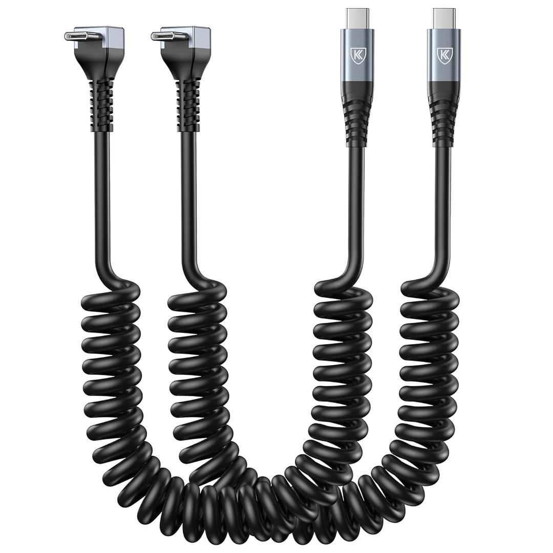 90 Degree Coiled USB C to C Cable for Car 6FT, 2Pack Coiled USB C Cables, USBC to USBCable 3A Fast Charging, USB Type C Cord for iPhone 17/16/15/Pro Max, Samsung Galaxy S23 and More USB C Devices (Grey)