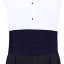 Mens Formal Woven Satin Cummerbund Pre-Tied Bowtie Hanky set - Many Solid Colors, Navy