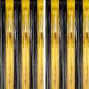 Voircoloria 4 Pack Black and Gold Foil Fringe Backdrop Curtains, Tinsel Streamers Birthday Party Decorations, Fringe Backdrop for Graduation, Baby Shower, Gender Reveal, Disco Party