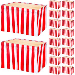 Oudain 18 Pieces Table Skirt Red and White Striped Table Skirts Disposable Carnival Decorations Circus Party Decorations for Carnival Circus Wedding Baby Shower Party Supplies, 29 Inch x 14 ft