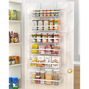 Moforoco 6 Tier Door Food Storage Cabinet Organizer White Hanging Kitchen Basket Organizer Wall Mount Spice Rack Rear Cabinet Door Spice Rack Bathroom Home Bedroom Organizer (White)