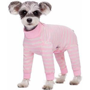 Dog Striped Recovery Suit, Puppy After Surgery Onesie for Female Male Dogs, Dogs Cats Long Sleeve Pajamas Bodysuit, Surgery Abdominal Wound Bandages Clothes, Dog Pant for Shedding Skin Disease