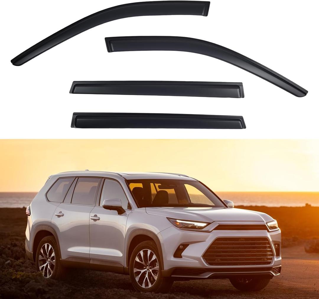 Window Visors Rain Guards fits 2024 2025 Toyota Grand Highlander, Out-Channel Window Wind Deflectors Vent Shades Accessories, Dark Smoke 4 Pcs