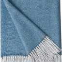 BOURINA Decorative Herringbone Faux Cashmere Fringe Throw Blanket Lightweight Soft Cozy for Bed or Sofa Farmhouse Outdoor Throw Blankets, 50" x 60", Navy
