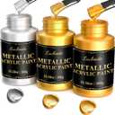 Acrylic Metallic Paint, 3 Colors 24k Gold & Bright Gold & Silver 31.75oz(900g), Non-Toxic Golden Paint, Non Fading Metal Paint for Art Painting on Fabric, Canvas, Wood, Clay, Crafts
