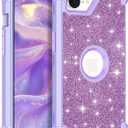 LONTECT for iPhone 16e Case Glitter Sparkly Bling 3 in 1 Shockproof Heavy Duty Hybrid Sturdy High Impact Protective Cover Case for Apple iPhone 16e 6.1 inch 2025,Purple