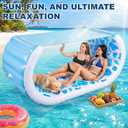 Giant Inflatable Pool Couch Float, 157" x 36" Extra Large Floating Island Raft, Cabana, Luxury Pool Lounger for 2 Adults, Tropical Print with Shade, Cup Holders, Backrest, Handle, Electric Air Pump