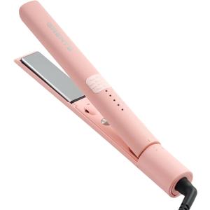 Titanium Flat Iron Travel Hair Straightener and Curler 2 in 1 with Quick Fast Heating, 1 Inch Professional Straightening Iron, 5 Temp Settings for All Hair Types, Dual Voltage & Auto-Shut Off (Pink)