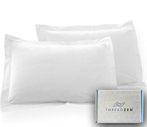 THREADZEN King Pillow Sham 20x36 Size, Set of 2 Long Staple 100% Egyptian Cotton 600 TC Pillow Protector - Cushion Cover/Case Home Decorative - Hotel Style Soft & Breathable Envelop Closure, White