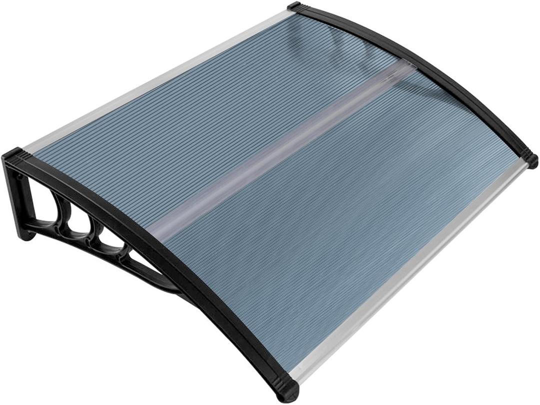 MATICO 47.2" Outdoor Clear Door Awning Patio Window Cover Polycarbonate Rain & Snow Protection, Modern Hollow Sheet with UV Protection Cover, Window Door Awning Canopy, Gray/Black-Edge