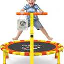 ANCHEER 38'' Kids Trampoline with Adjustable Handle, Indoor Outdoor Safe Rebounder, Heavy-Duty Recreational Trampoline with Safety Bar for Toddlers & Kids Home Play, 150lbs Weights Capacity