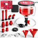 22-Piece No-Spill Coolant Filling Funnel Kit and Siphon Hose Pump, Radiator Coolant Filling Spill-Proof Funnel Kit with Adapters, Extensions, PVC Hose, Engine Oil Funnels, Towel for Universal Vehicle (New Version)