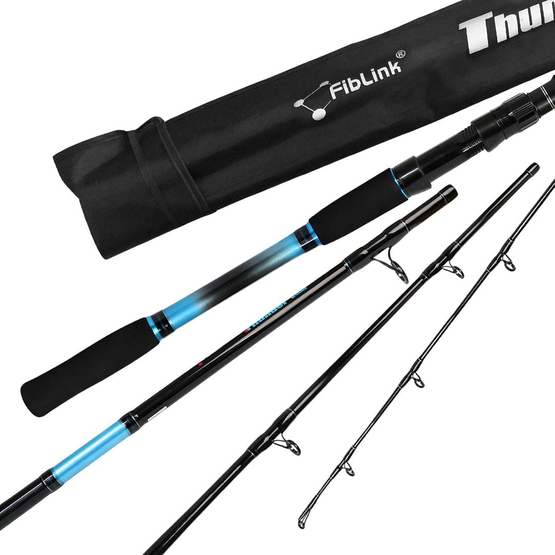 Fiblink 4-Piece 7-Feet Carbon Fiber Boat Fishing Rod Spinning Travel Portable Rod Tournament Fishing Pole for Fresh & Saltwater (Blue)