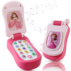 FENYAN Baby Cell Phone Toy 12-18 Months, Toddler Play Phone with Light and Music, Preschool Learning and Education, Christmas Birthday Gifts Princess Flip Smartphone Toys for Girl 1-3
