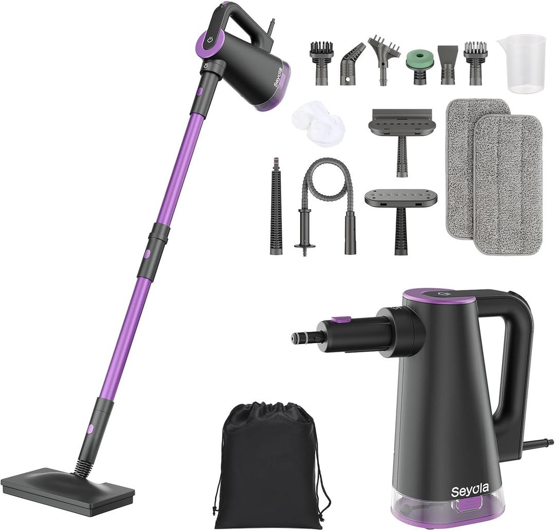 Steam Mop Cleaner for Hardwood Floor Cleaning, Hands-free Steamer Cleaner Handheld with 9-in-1 Multi-purpose Attachments for Bathroom, Windows, Sofas, Clothes, Tiles Grout (Purple-Grey)