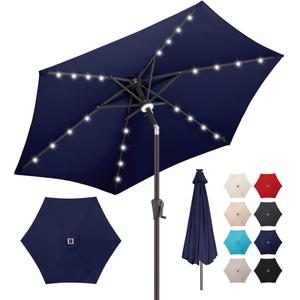 AckMizz 10ft Solar Patio Umbrella - Outdoor Umbrella with Centre Surround Light 24 LED Lights, Market Table Umbrella with Tilt for Pool, Porch, Garden, Deck, Backyard UV Protection (Navy Blue)