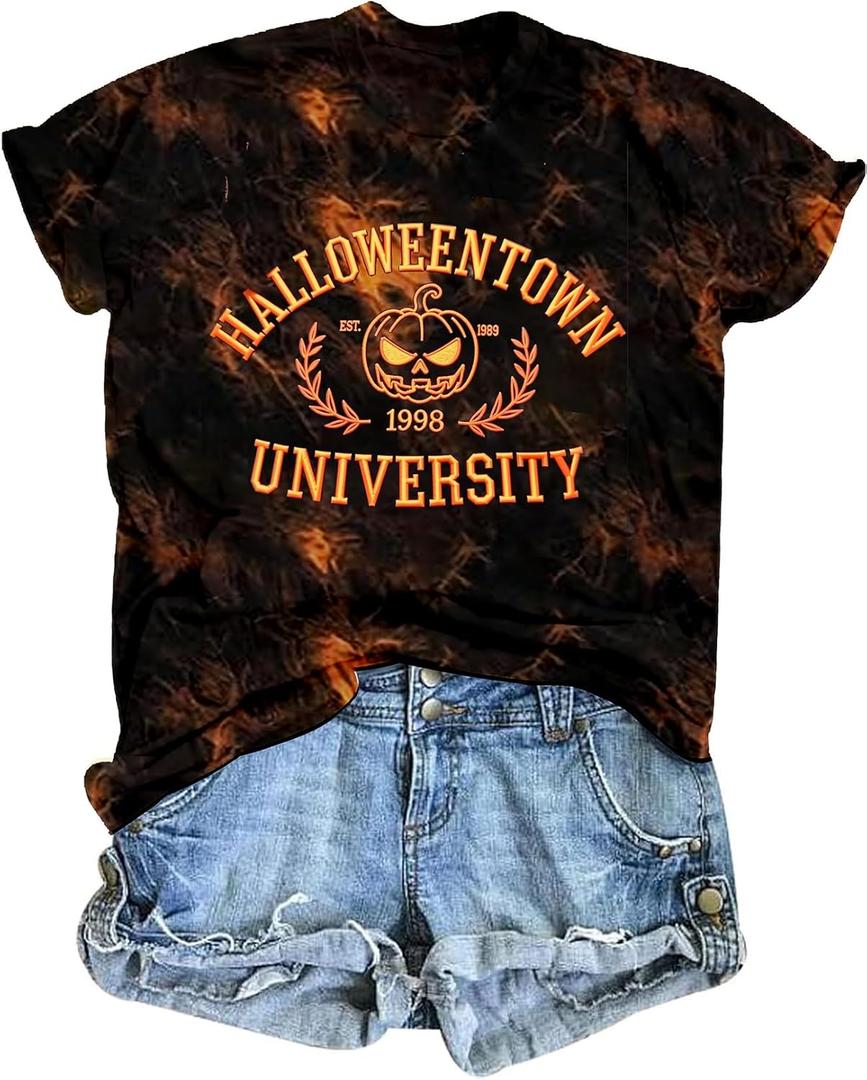 Salem Shirt Women Halloween Witch Shirt Funny Salem Massachusetts Shirt Holiday Halloween Tee Tops (Black, L)