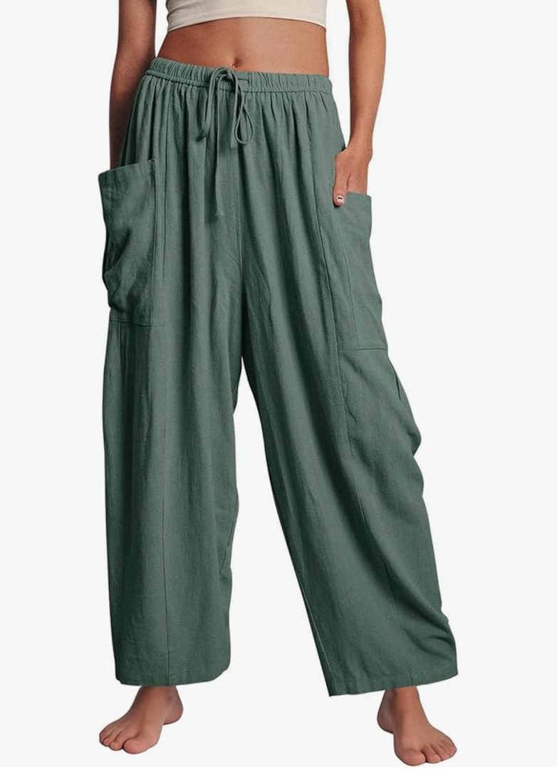 Flygo Women's Wide Leg Pants Summer Casual Loose Fit Beach Palazzo Harem Pants with Pockets, Medium Flygo Women's Wide Leg Pants Summer Casual Loose Fit Beach Palazzo Harem Pants with Pockets, Medium