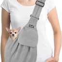 Lukovee Pet Sling, Hand Free Dog Sling Carrier Adjustable Padded Strap Tote Bag, Shoulder Bag with Safety Belt & Front Pocket for Small Dog Cat Puppy (Grey-WY,S) (B2- Grey (Knitted Fabric))