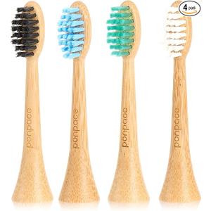 Bamboo Toothbrush Replacement Heads Compatible with Philips Sonicare, Soft CastorOil Biodegradable Bristles, EcoFriendly Bamboo Handle, 4 Pack, Sustainable Daily Cleaning