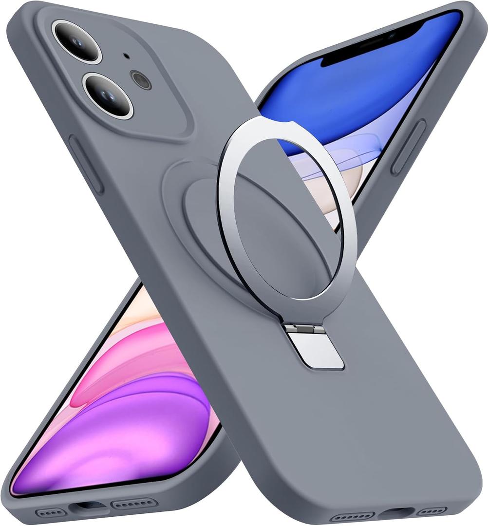 Designed for iPhone 11 Case with Magnetic Invisible Stand Compatible with MagSafe Military-Grade Protection Shockproof Silicone iPhone 11 Phone Cases for Women Men 6.1'' 2019,Grey, Mother Gift