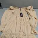 Women's Square Neck Fall Long Sleeve Shirred Smocked Ruffle Hem A Line Flowy Swing Party Mini Dress (Beige, XS)