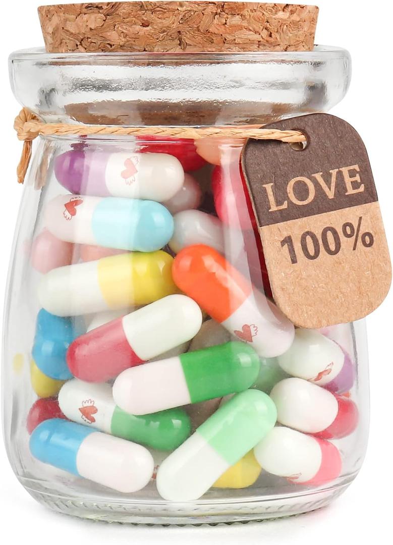 Capsule Letters Message in a Bottle,Happy Pills Notes,Message Love Letter Birthday Christmas Anniversary Valentines Mothers Day Gifts. (heart-shaped 55pcs)