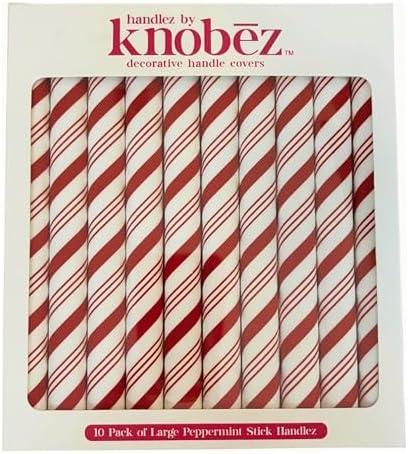 Knobēz: Handlez Covers - Large Peppermint Stick - 8pk - Stretch Over Hardware Decorations, Holiday-Winter-Christmas, Kitchen-Bathroom-Dressers-Home