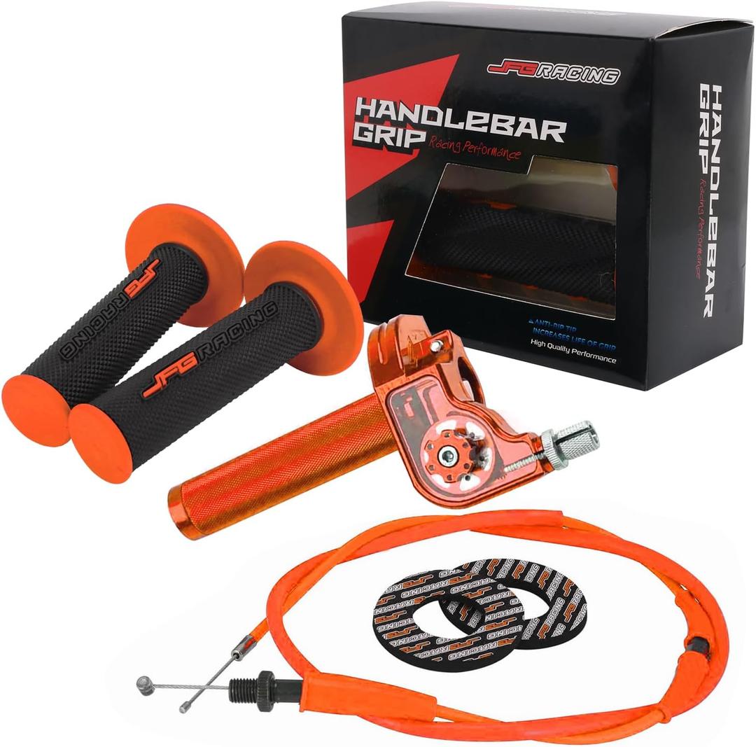 JFG RACING Motorcycle Throttle Assembly,7/8" 22mm Twist Throttle Grips With Rotating Shaft Throttle Cable CNC Universal For CRF50 KLX SSR TTR 110 125 150 200 250cc Dirt Pit Bike ATV Mini Bike Orange (Gear Style)