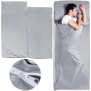 Sleeping Bag Liners with 2 Way Zipper, Adult Sleep Sack Travel Sheets for Hotel/Hostels/Business Trips, Lightweight Single Camping Sheet Sleep Bag Liner Warm & Cold Weather, Gray