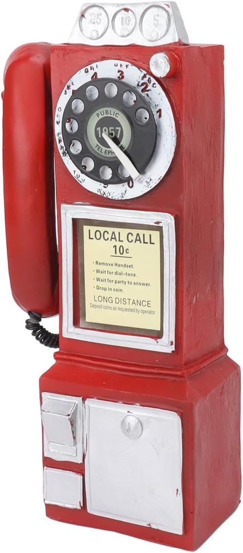 Vintage Telephone Retro Phone Decorative Model for Cafe Bar Window Desktop Home Decor (Red)